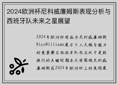 2024欧洲杯尼科威廉姆斯表现分析与西班牙队未来之星展望